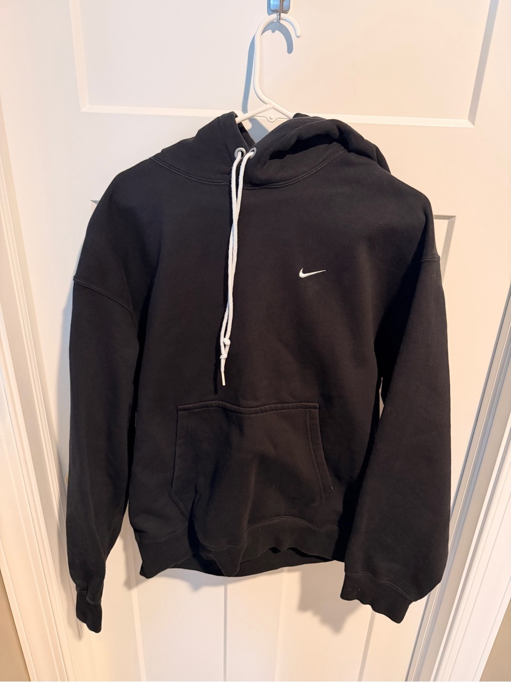 Nike Black Hoodie with White Drawcords and Small Swoosh